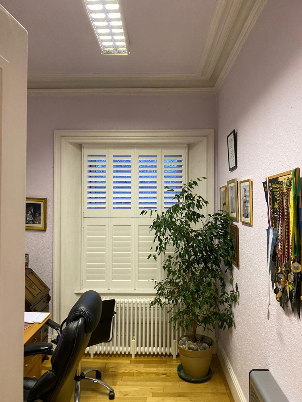 Endura shutters in a Suffolk hallway and home office