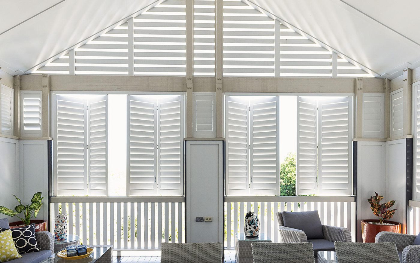 Dura aluminium shutters in a Suffolk conservatory