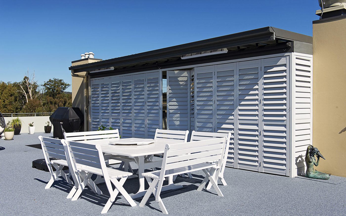 Dura aluminium shutters used outdoors on an Ipswich terrace